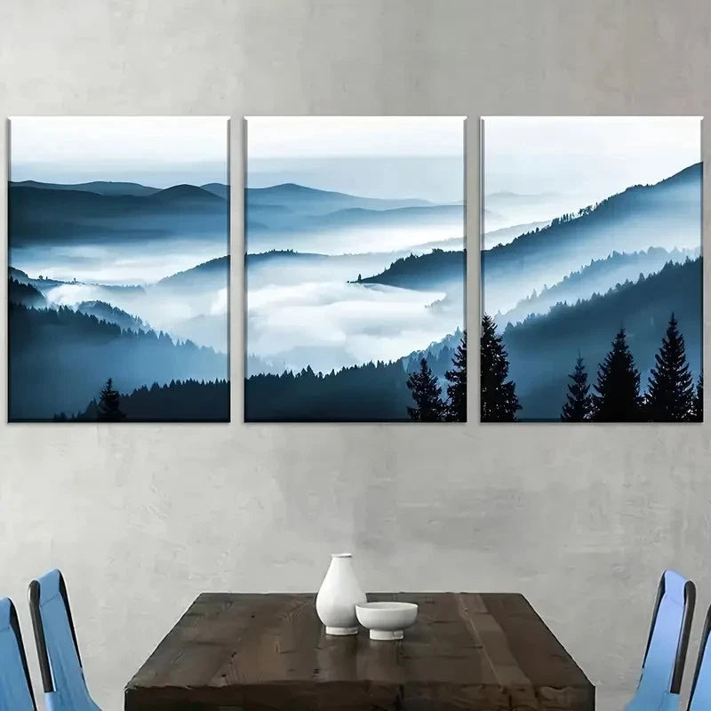 3pcs Modern Chinese Mountain Landscape Wall Art Set Canvas Framed 40x60cm - High Quality Print 100% Australian Made Wall Canvas Ready to Hang