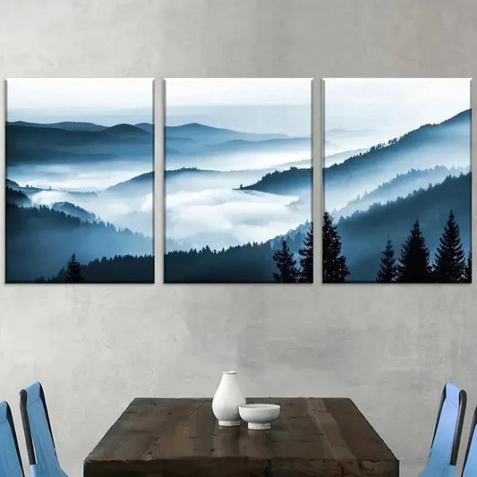 3pcs Modern Chinese Mountain Landscape Wall Art Set Canvas Framed 40x60cm - High Quality Print 100% Australian Made Wall Canvas Ready to Hang