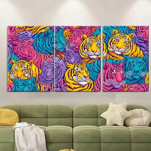 3pcs Minimalist Tiger Metal Print Ready to Hang Art