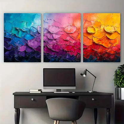3pcs Abstract Vibrant Colors And Textures Metal Print Ready to Hang Art