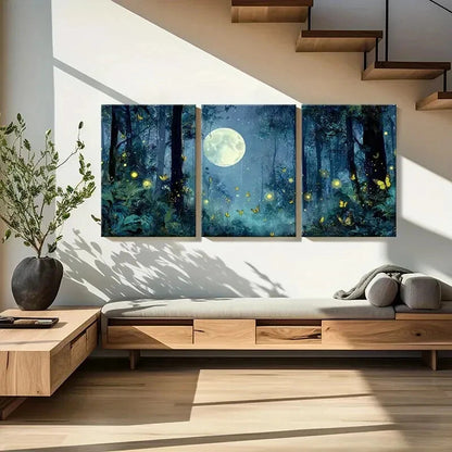 3pcs Moonlit Mystical Enchanted Night Scene Metal Print Ready to Hang Art