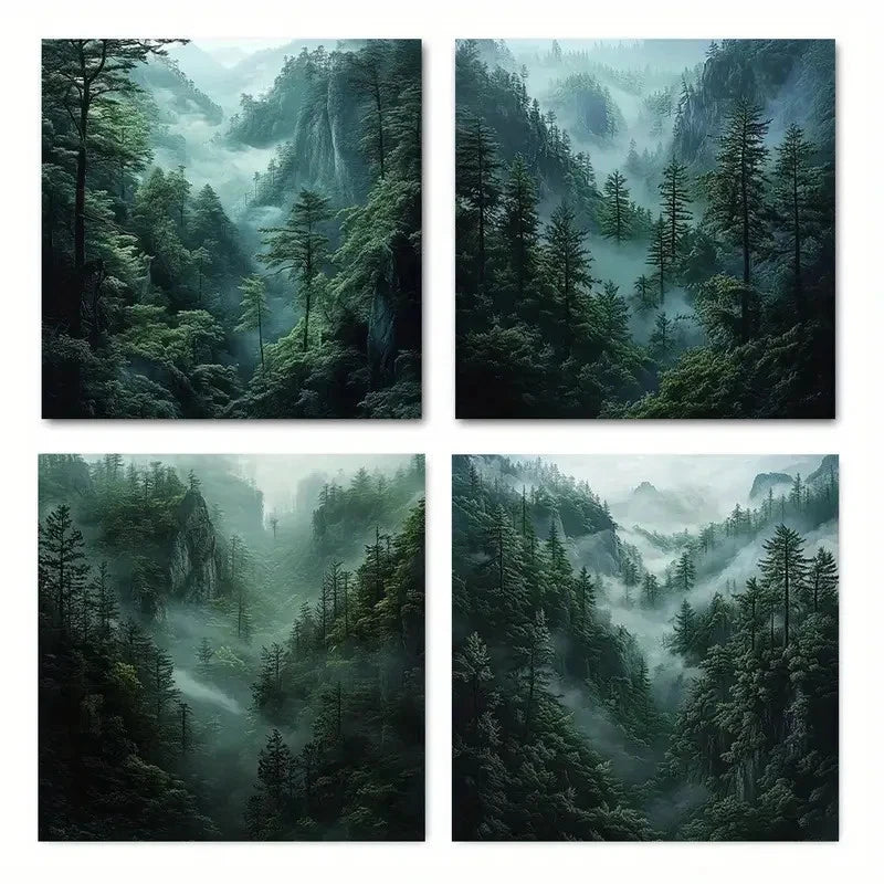 4pcsMajestic Mountains, Lush GreeneryWall Art Canvas Framed