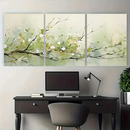 3pcs Spring Tree Branch Soft Tones Illustration Metal Print Ready to Hang Art