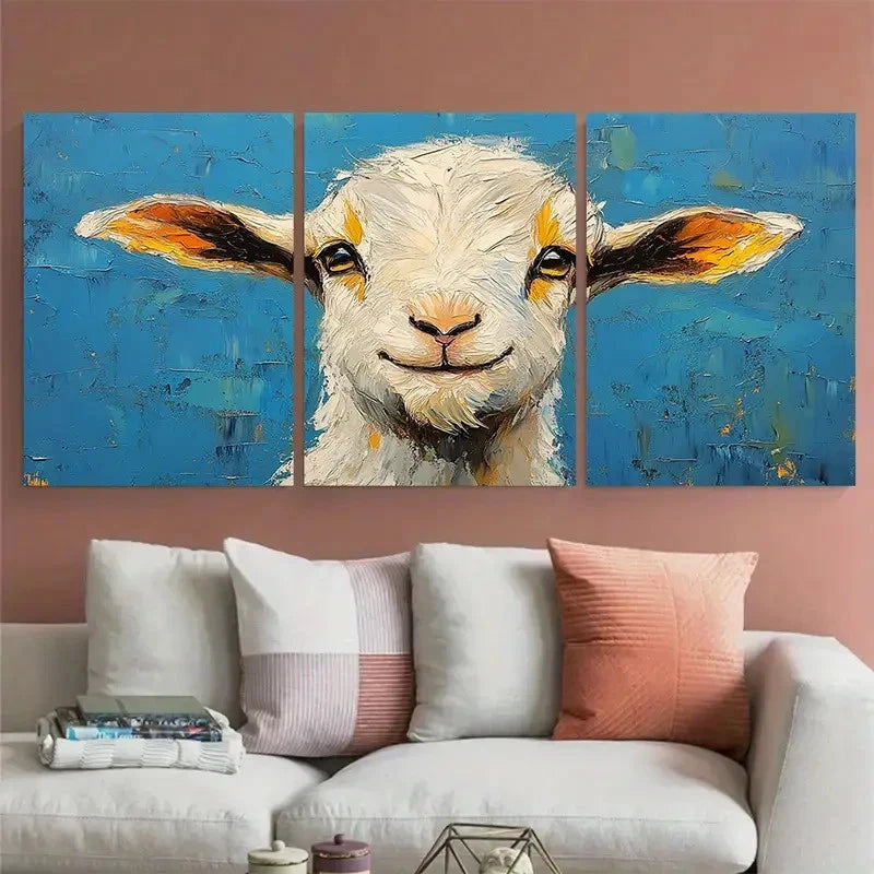 3pcs Cute Goat Animal Farmhouse Illustration Metal Print Ready to Hang Art