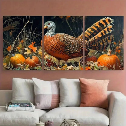 3pcs Thankful Design with Foliage & Pumpkins Wall Art Set Canvas Framed 60x90cm - High Quality Print 100% Australian Made Wall Canvas Ready to Hang