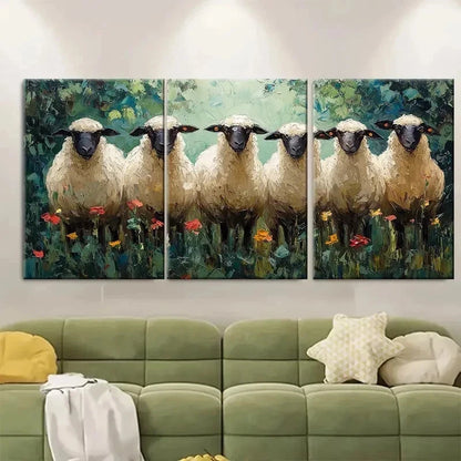 3pcs Sheep Impasto Art DI Wall Art Set Canvas Framed 50x70cm - High Quality Print 100% Australian Made Wall Canvas Ready to Hang