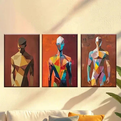 3pcs Three Abstract Figures on Red Background Wall Art Canvas Unframed – High Quality Print 100% Australian Made Wall Canvas