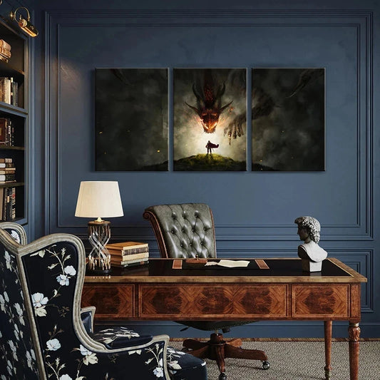 3pcs Fantasy Dragon Dark Style Metal Print Ready to Hang Art