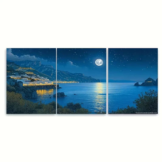 3pcs Serene Amalfi Coast Metal Print Ready to Hang Art