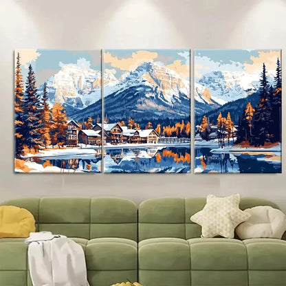 3pcs Featuring Snow-Capped Mountains Tranquil Lake Metal Print Ready to Hang Art