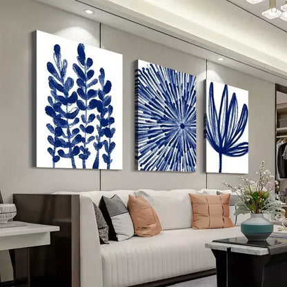 3pcs Vibrant Blue Abstract & Floral Canvas Framed 60x90 cm - High Quality Print 100% Australian Made Wall Canvas Ready to Hang