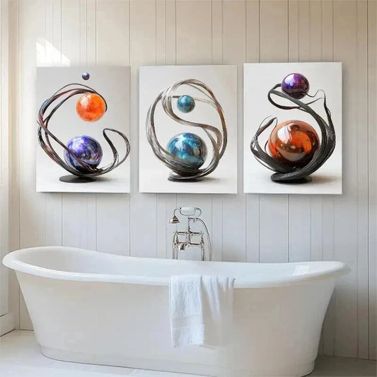 3pcs Modern Abstract Metal Sphere Yang Perfect Wall Art Set Canvas Framed 40x60cm - High Quality Print 100% Australian Made Wall Canvas Ready to Hang