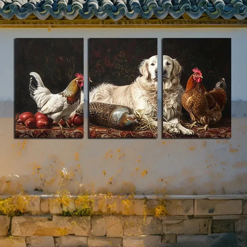 3pcs Dogs and Birds Farm Themed Design Metal Print Ready to Hang Art