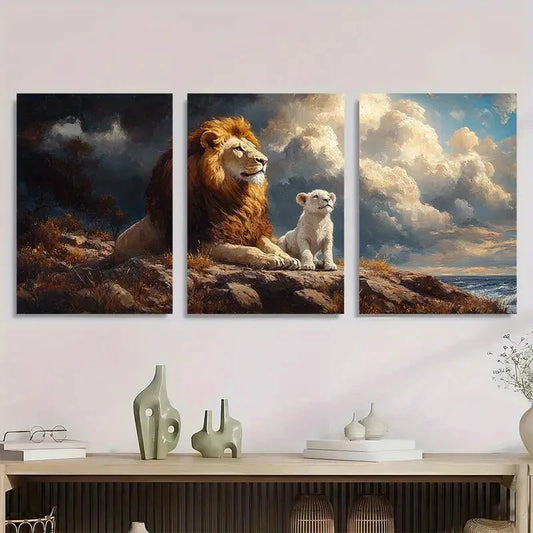 3pcs Lamb and The Lion White Clouds Metal Print Ready to Hang Art