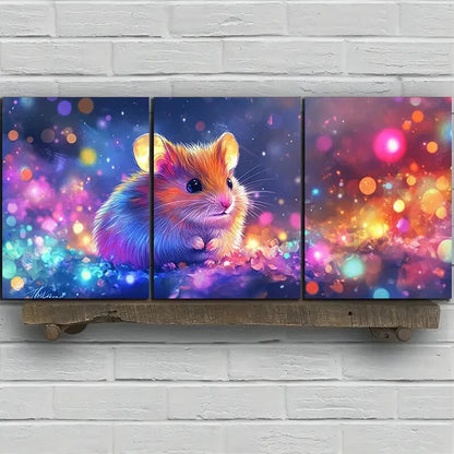 3pcs Charming Hamster Trio Colourful Metal Print Ready to Hang Art
