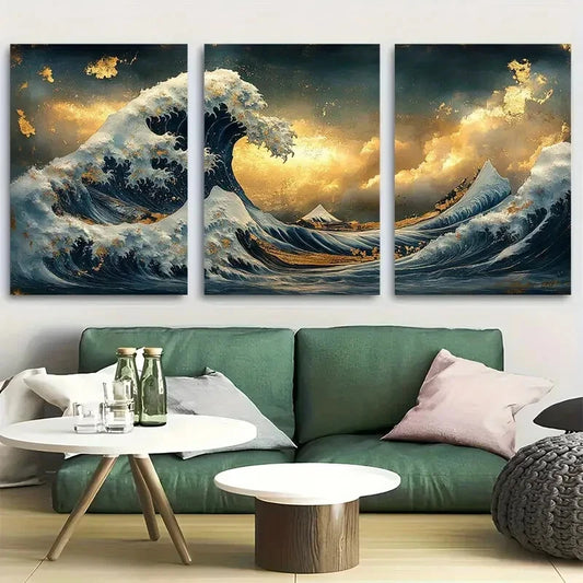 3pcs Surreal Stormy Ocean Wave Metal Print Ready to Hang Art