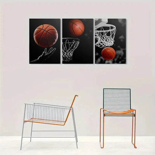 3pcs Dynamic Basketball Sports Themed Metal Print Ready to Hang Art