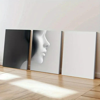3pcs Black & White Abstract Profile Silhouette Wall Art Set Canvas Framed 60x90cm - High Quality Print 100% Australian Made Wall Canvas Ready to Hang