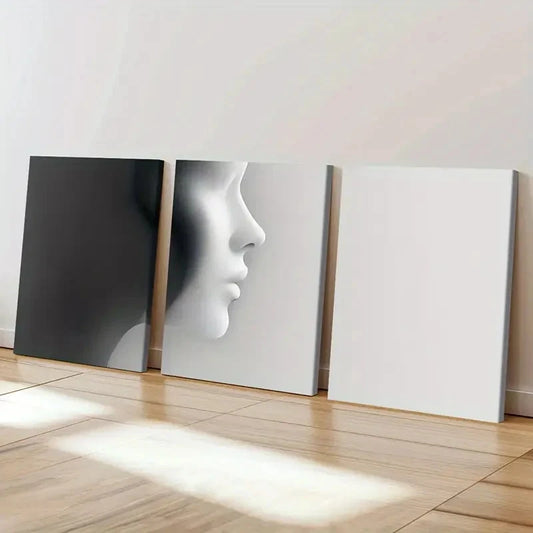 3pcs Black & White Abstract Profile Silhouette Wall Art Set Canvas Framed 60x90cm - High Quality Print 100% Australian Made Wall Canvas Ready to Hang