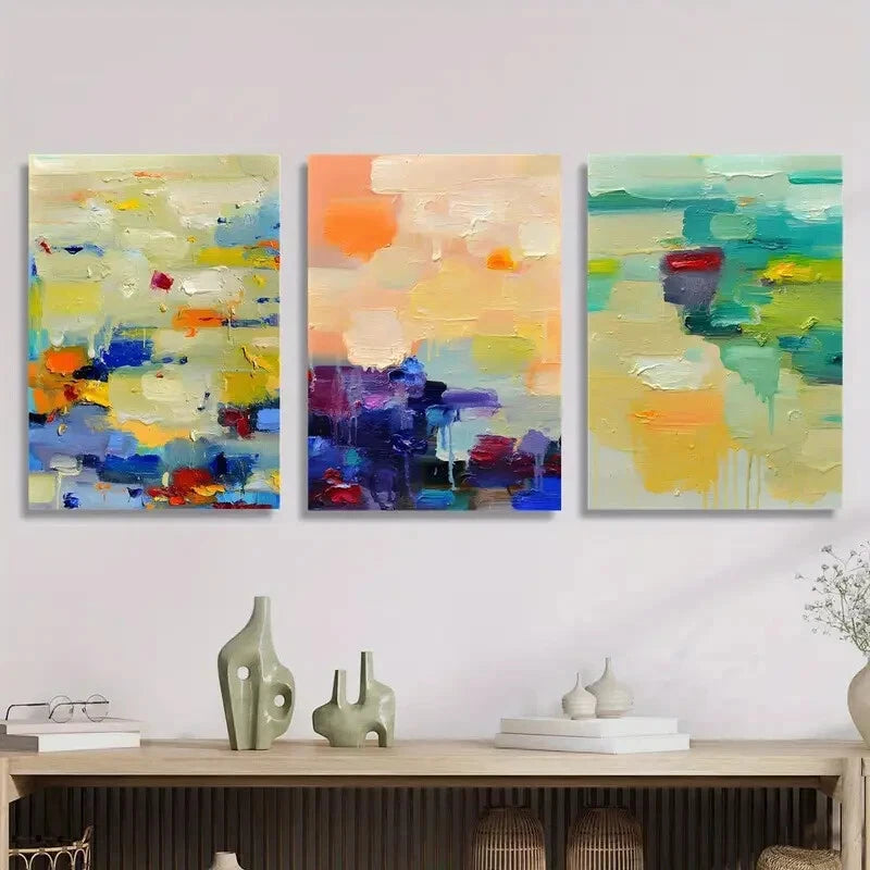 3pcs Featuring an Abstract Textured Oil Painting Metal Print Ready to Hang Art