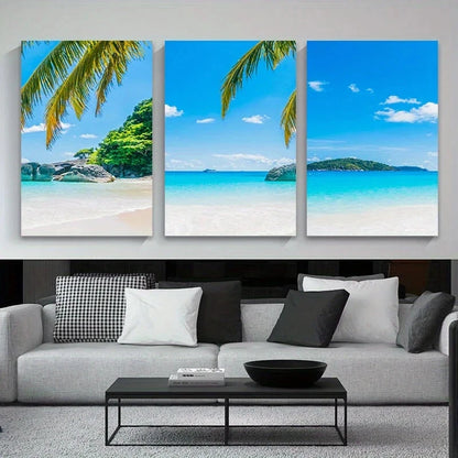 3pcs Summer Sunshine Coconut Tree Ocean Metal Print Ready to Hang Art
