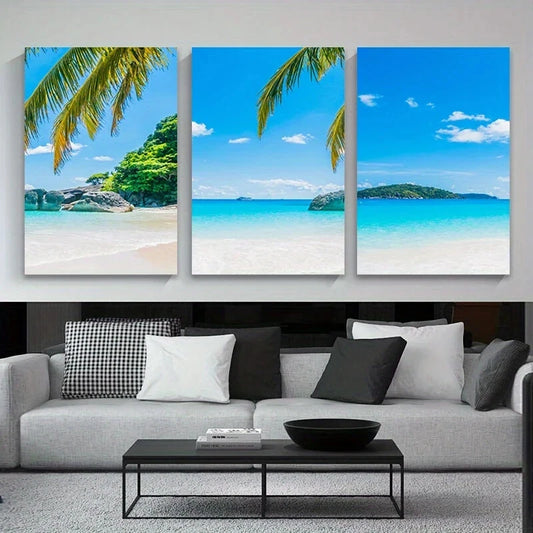 3pcs Summer Sunshine Coconut Tree Ocean Metal Print Ready to Hang Art