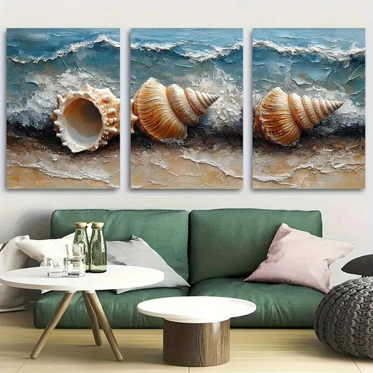 3pcs Seashell Coastal Beach Illustration Metal Print Ready to Hang Art