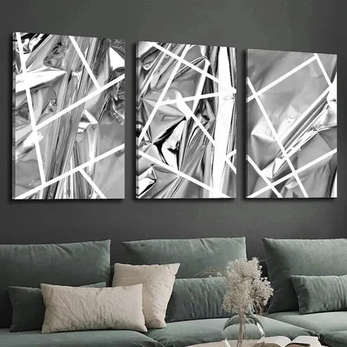 3pcs Abstract Black Designs And White Lines Art Set Canvas Unframed - High Quality Print 100% Australian Made Wall Canvas