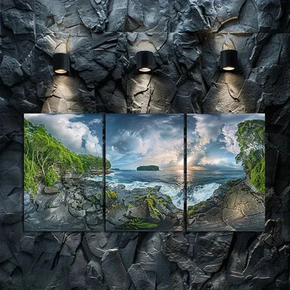 3pcs Dramatic Coastal View At Sunset Time AUS Wall Art Set Canvas Framed 50x70cm - High Quality Print 100% Australian Made Wall Canvas Ready to Hang