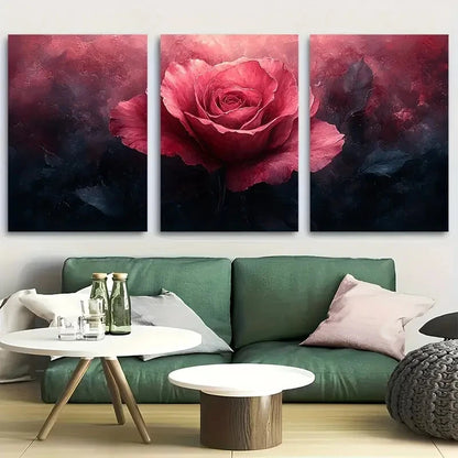3pcs Watercolor Pink Rose Metal Print Ready to Hang Art