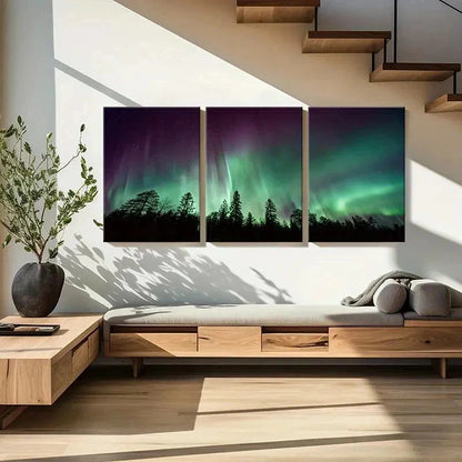 3pcs Forest & Aurora Nordic Landscape Wall Art Set Canvas Framed 40x60cm - High Quality Print 100% Australian Made Wall Canvas Ready to Hang
