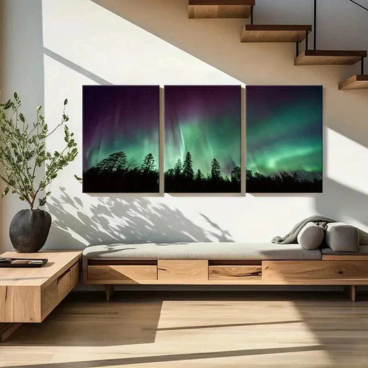3pcs Forest & Aurora Nordic Landscape Wall Art Set Canvas Framed 40x60cm - High Quality Print 100% Australian Made Wall Canvas Ready to Hang