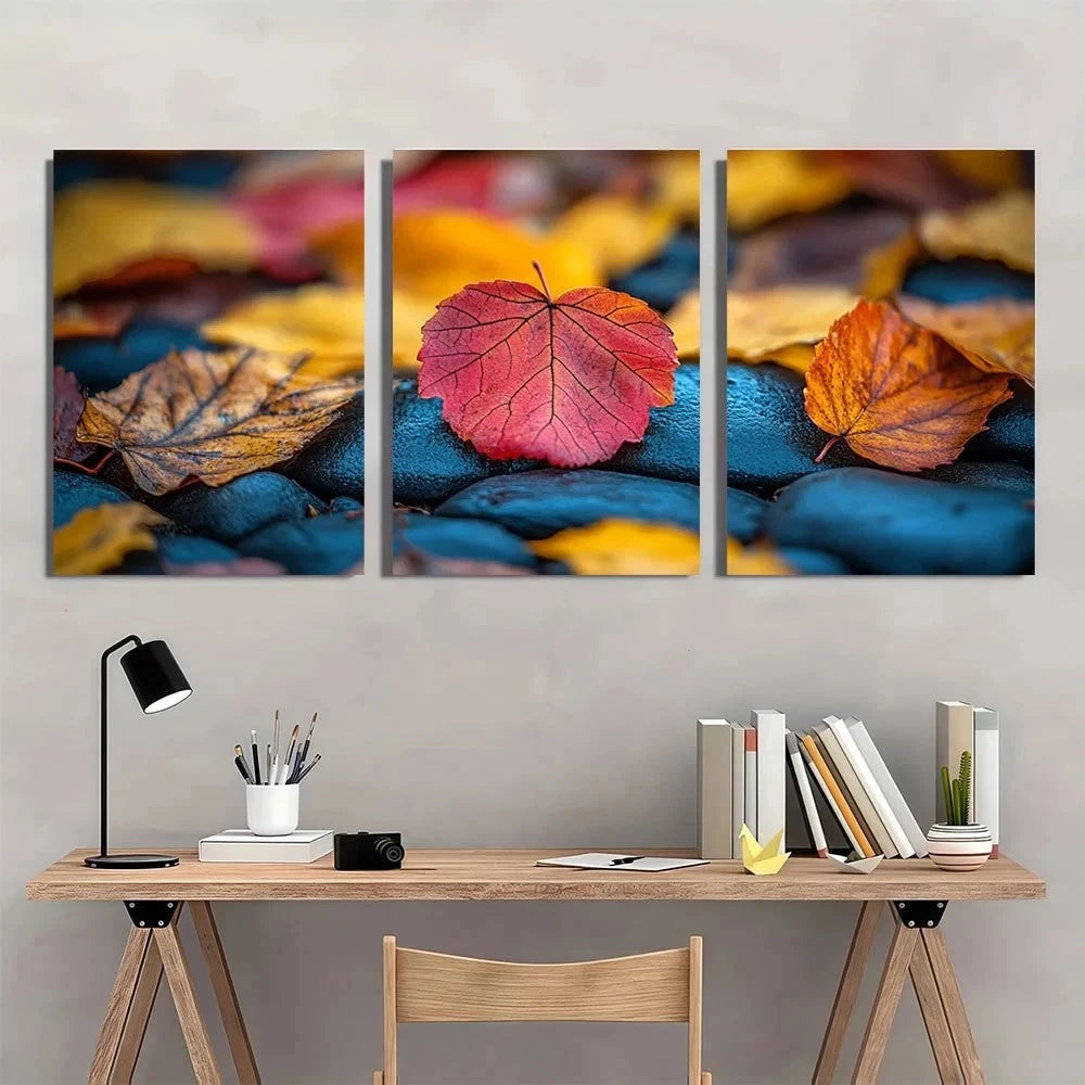 3pcs Fall Leaves Vibrant Autumn Seasonal Metal Print Ready to Hang Art