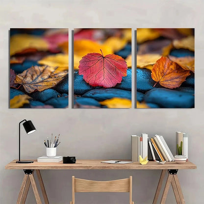 3pcs Fall Leaves Vibrant Autumn Seasonal Metal Print Ready to Hang Art