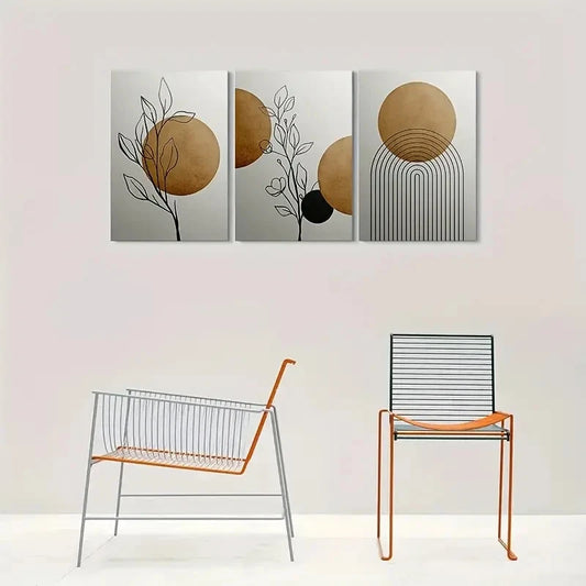 3pcs Modern Abstract Geometric Brown Rounds Metal Print Ready to Hang Art