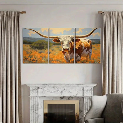 3pcs Vibrant Texas Landscape & Orange Flowers Metal Print Ready to Hang Art