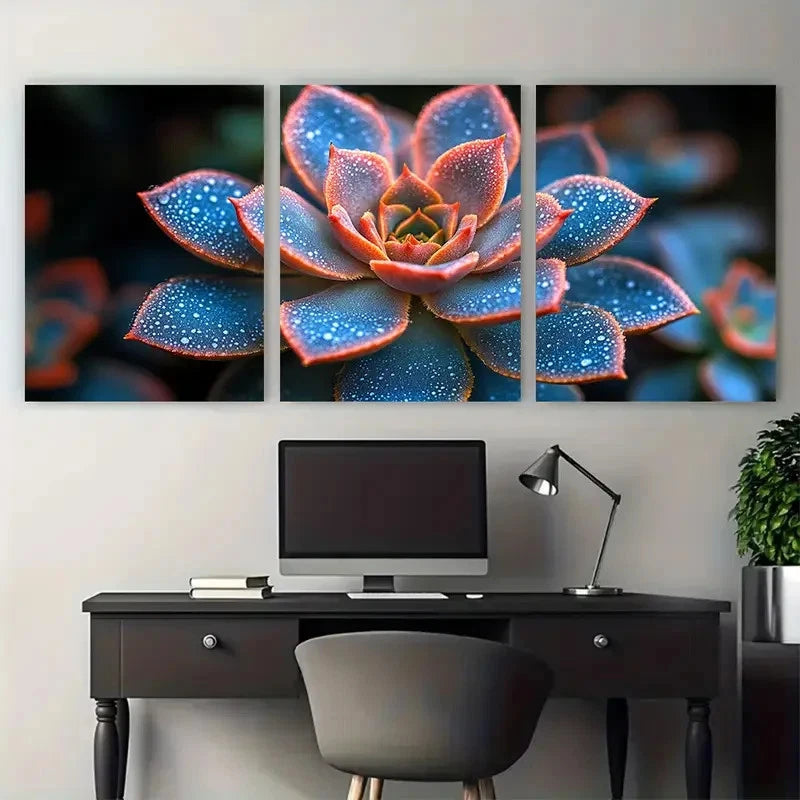 3pcs Vibrant Abstract Succulent Floral Photo Wall Art Set Canvas Framed 50x70cm - High Quality Print 100% Australian Made Wall Canvas Ready to Hang