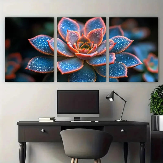 3pcs Vibrant Abstract Succulent Floral Photo Wall Art Set Canvas Framed 50x70cm - High Quality Print 100% Australian Made Wall Canvas Ready to Hang