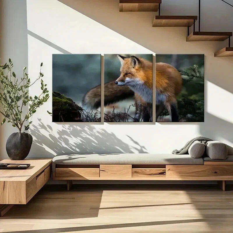 3pcs Vibrant Fox Design Decoration  Wall Art Set Canvas Framed 40x60cm - High Quality Print 100% Australian Made Wall Canvas Ready to Hang