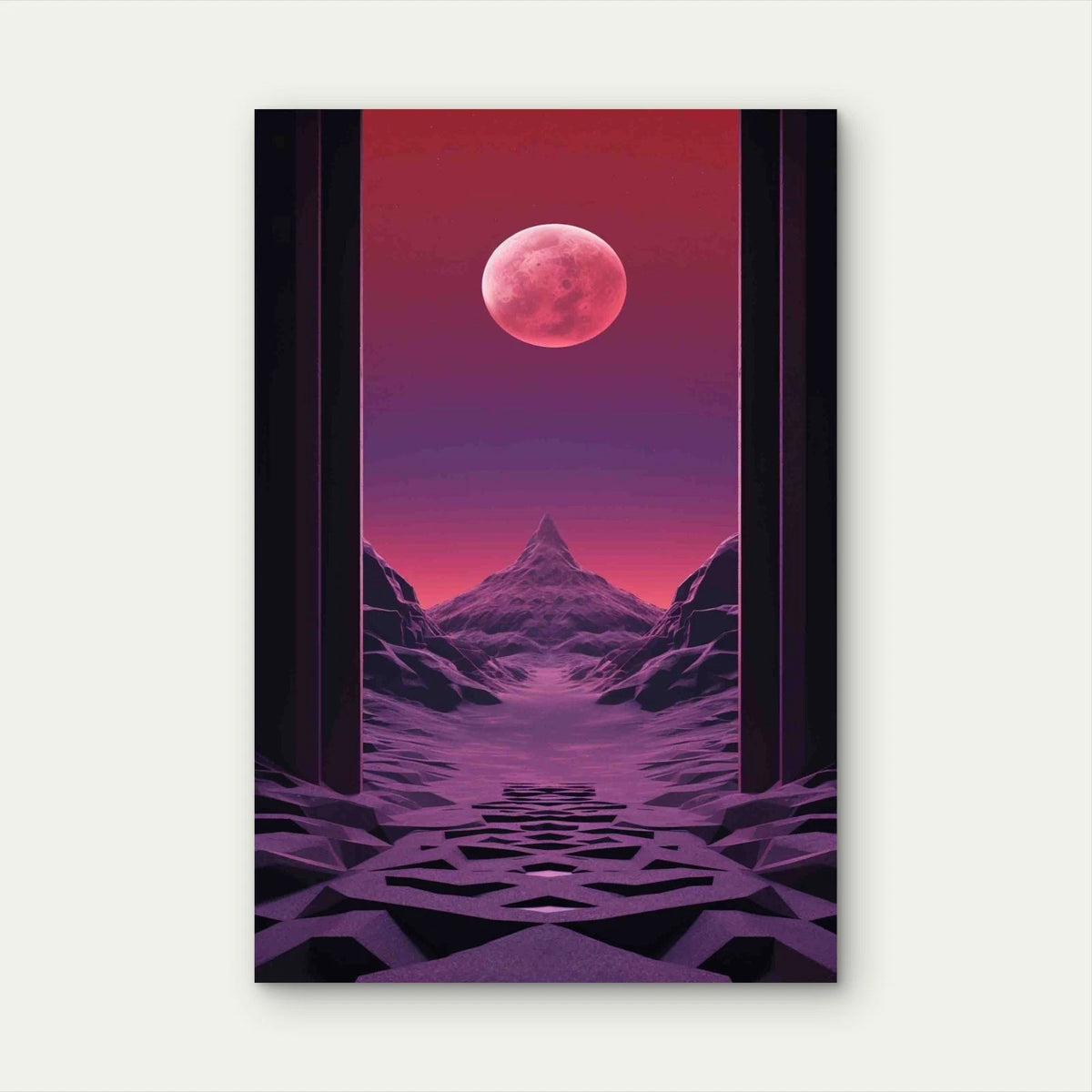 Realistic Moon With Abstract Landscape 60x90 cm Metal Print Ready to Hang