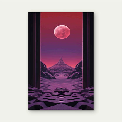 Realistic Moon With Abstract Landscape 60x90 cm Metal Print Ready to Hang