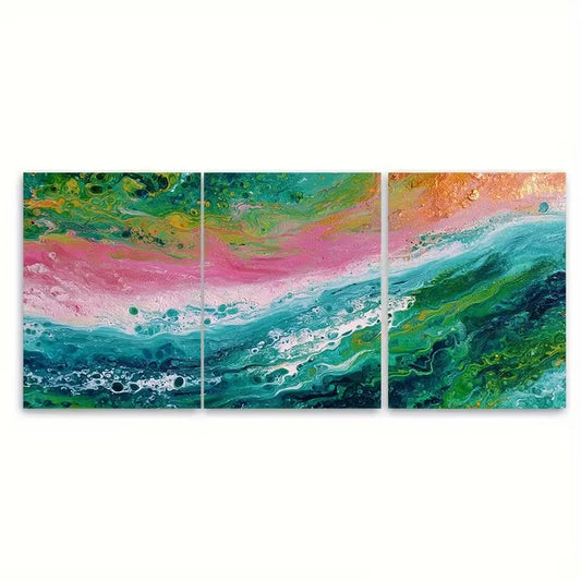 3pcs Emerald beach painting, Impressionism Metal Print Ready to Hang Art