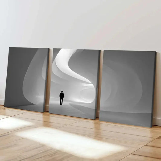 3pcs Man In Futuristic Tunnel Minimalist Design   Wall Art Set Canvas Framed 40x60cm - High Quality Print 100% Australian Made Wall Canvas Ready to Hang