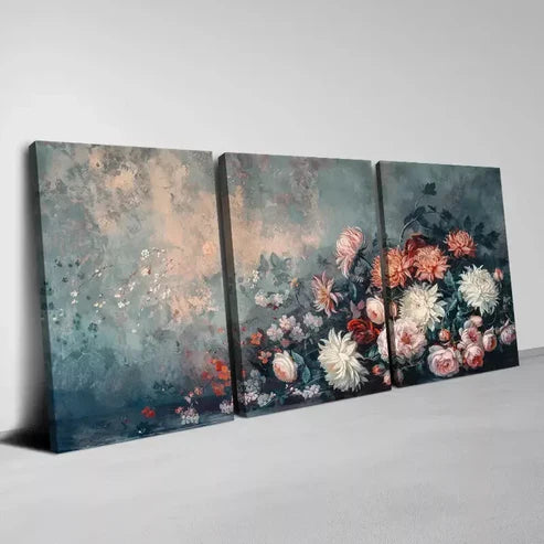 3pcs Beautiful Botanical Trio, Vintage Florals Wall Art Set Canvas Unframed - High Quality Print 100% Australian Made Wall Canvas