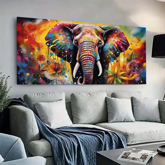 Vibrant Elephant wall canvas office home room framed 120x60cm