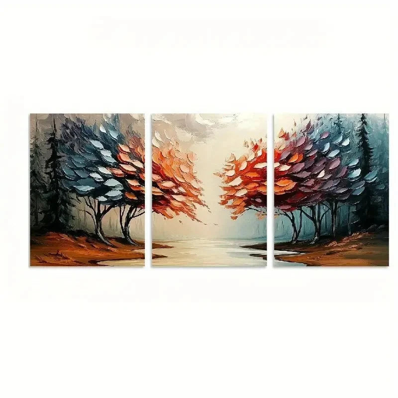 3pcs Classic Style Abstract Forest Prints Metal Print Ready to Hang Art