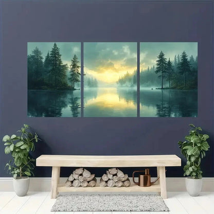 3pcs Serene Landscape with Soft Pastel Sky Metal Print Ready to Hang Art