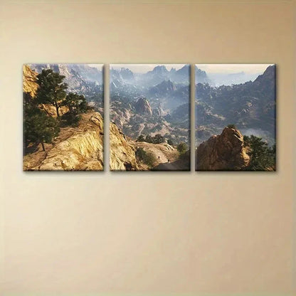 3pcs Majestic Mountain Landscape with Pine Trees Metal Print Ready to Hang Art