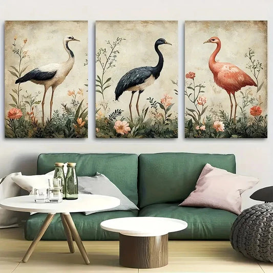 3pcs Botanical and Wildlife Rustic Nature Florals Metal Print Ready to Hang Art