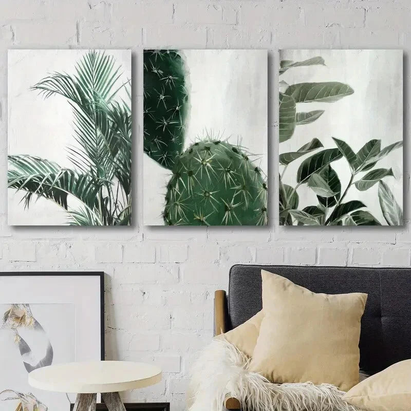 3pcs Showcasing Green Plant Leaves Perfect Wall Art Set Canvas Framed 40x60cm - High Quality Print 100% Australian Made Wall Canvas Ready to Hang